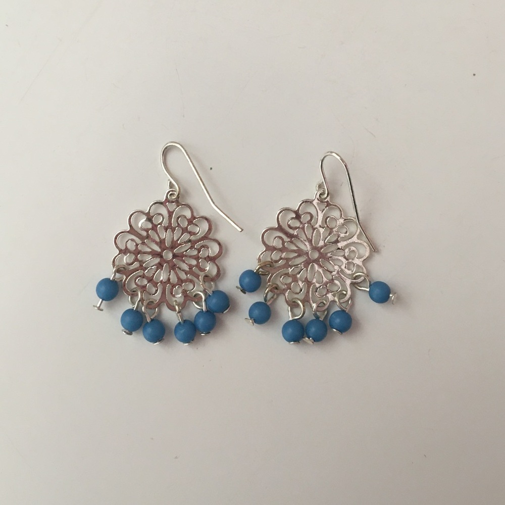 Blue and silver dangly earrings
